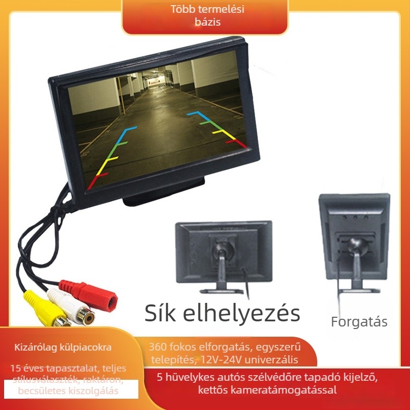 5 hüvelykes autós LCD monitor szívófejes rögzítéssel, hátrameneti kép megjelenítésére, 24V