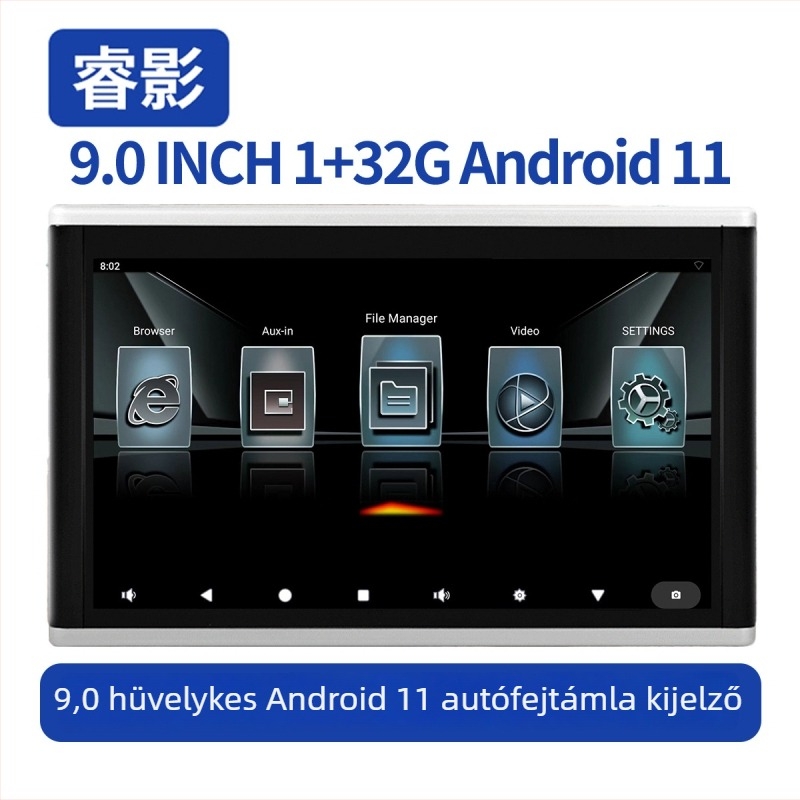 Autófejtámla monitor – Android HD, hátsó ülés szórakoztatására HDMI-vel, modell HRC9001A, 1920x1200, LED, 1,5 kg