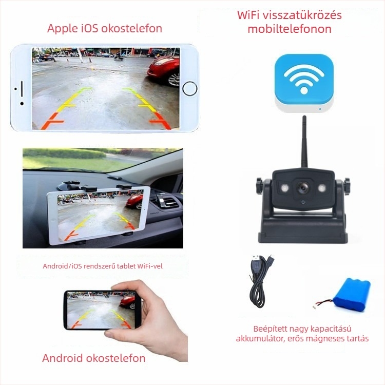 Autó LCD-kijelző YWX-WF904, TFT LCD, felbontás 800x480, videobemenet, PAL/NTSC, vezeték nélküli tolatókamera megfigyelőrendszer