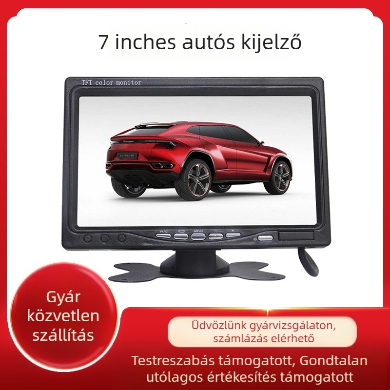 Autó LCD monitor hátsó nézethez, modell XZW-7CM, 24V, AV bemenet, 800×600 felbontás