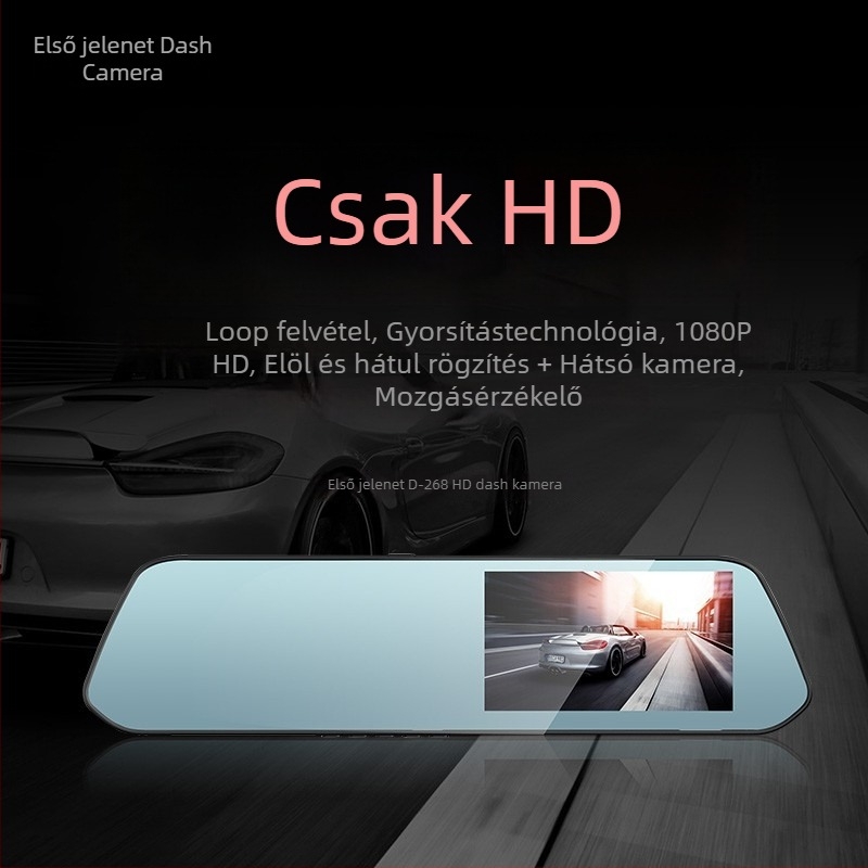 D268 Autó DVR kettős elöl-hátul felvétellel, 170°, 5 MP, támogatja 64 GB-ig