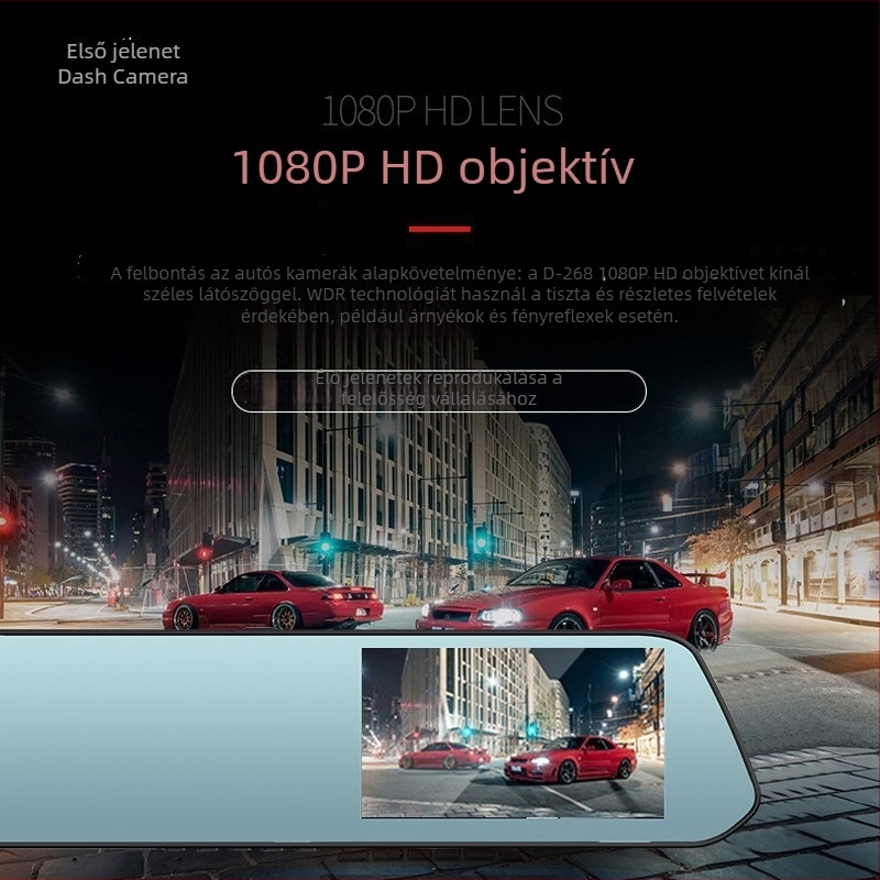 D268 Autó DVR kettős elöl-hátul felvétellel, 170°, 5 MP, támogatja 64 GB-ig