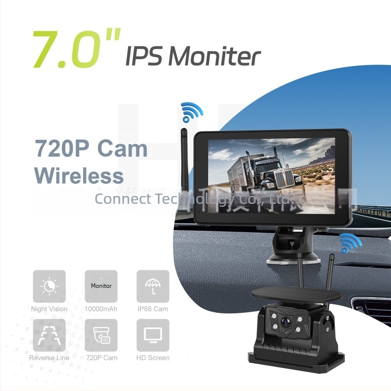 Autóhátsó monitor - IPS HD kijelző, vezeték nélküli Wi-Fi, AHD bemenet, PAL/NTSC, modell BSSW7
