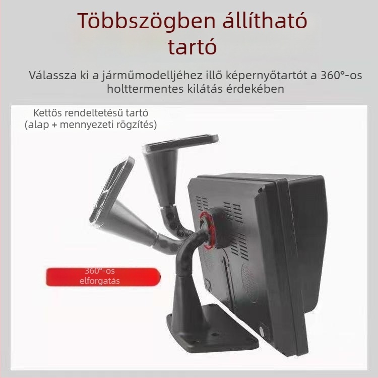 Két részes vezeték nélküli napelemes teherautó dash cam tartó, kijelző beépítéséhez