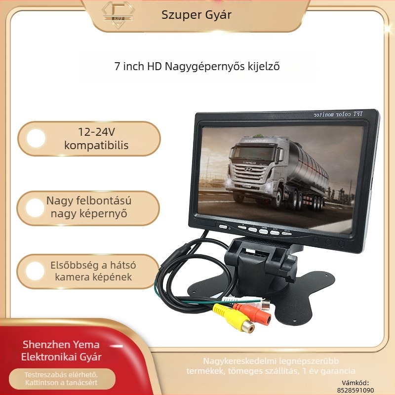 Autó LCD kijelző állvánnyal — TFT LCD, 1024x600 felbontás, AV bemenet, hátrameneti kép, autók és kombik számára
