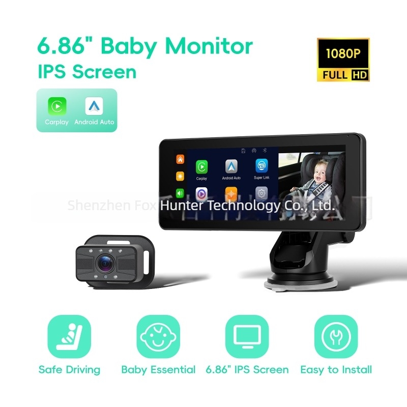 6,86 hüvelykes autómonitor infravörös kamerával és babamonitorral a hátsó ülésen, CarPlay kompatibil