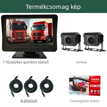 Teherautókhoz való visszafelé néző kijelző rendszer dupla kijelzős, 1024x600 felbontás, két kamera, sávszélesség 2 MHz, NP-kompatibil