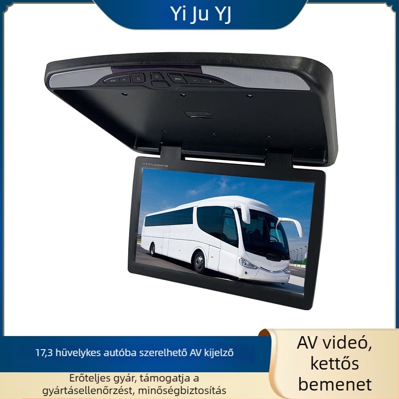 Tetőre szerelt autómonitor kettős AV bemenettel, LCD, 1440x900 felbontás, modell Yj-1738v, tömeg 3,5 kg