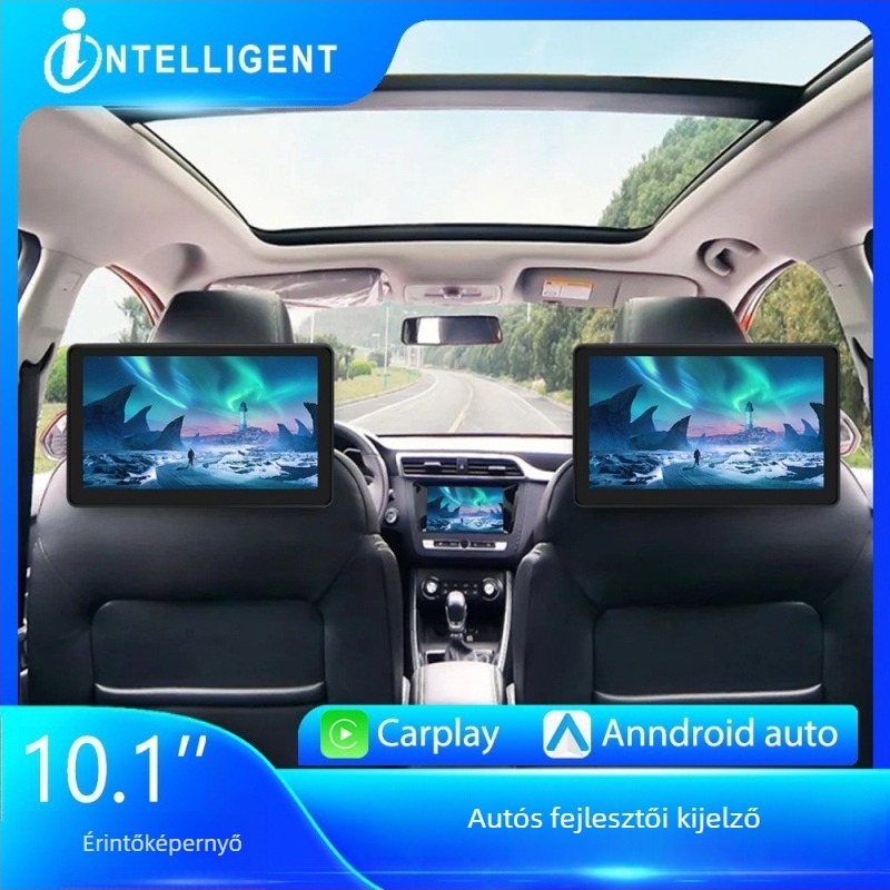 Fejtámlára szerelt autós monitor IPS LCD-vel, Androidos, Plug-in fejkijelző, 1280x740 felbontás