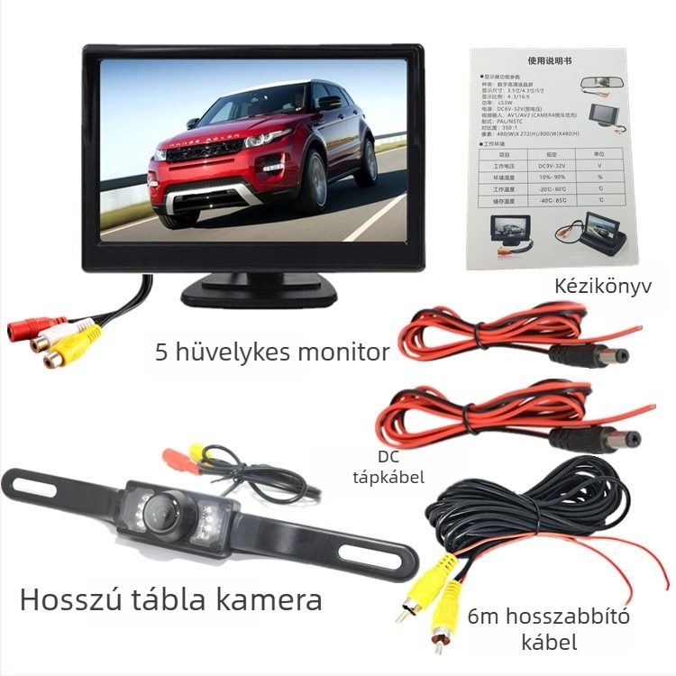 Autó LCD kijelző D661 vezeték nélküli hátsó nézet adóval, 800x480 felbontás, általános kompatibilitás