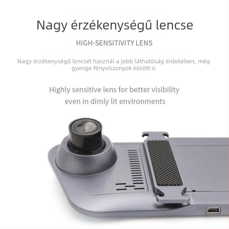 4,5 hüvelykes érintőképernyős visszapillantó tükör DVR, kettős lencse, 1080p felvétel előre és hátra, tolató kép, 512MB memória