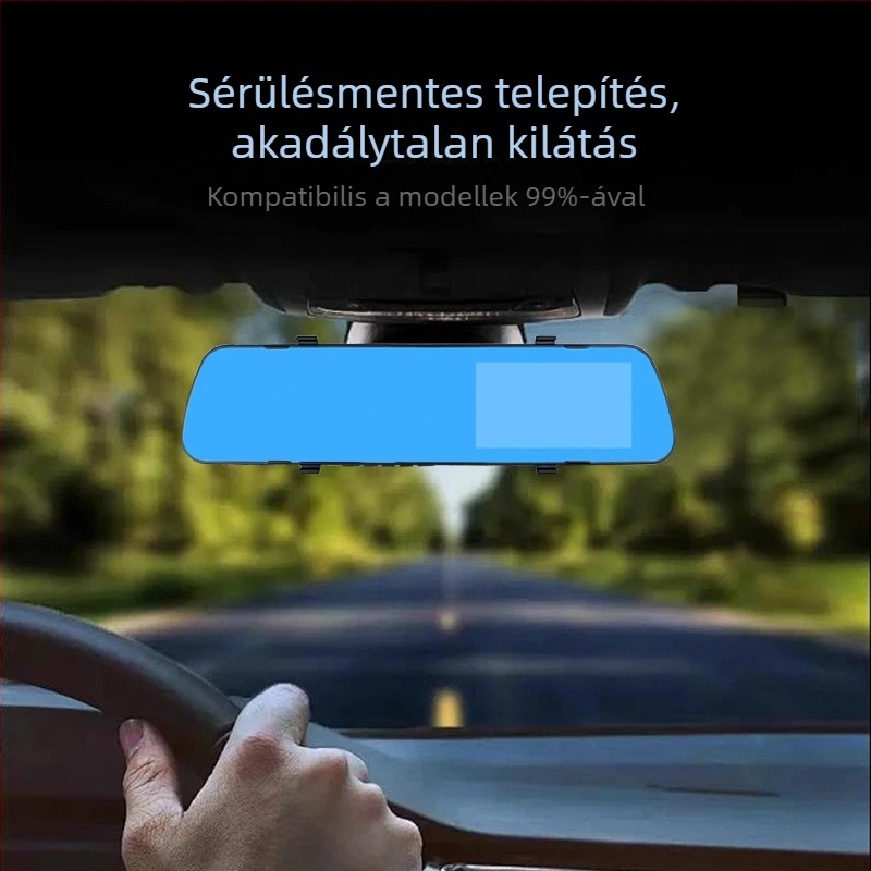 4,3 hüvelykes HD éjjellátó autós dashcam elő- és hátsó felvétellel, visszapillantó tükörrel, 1080p