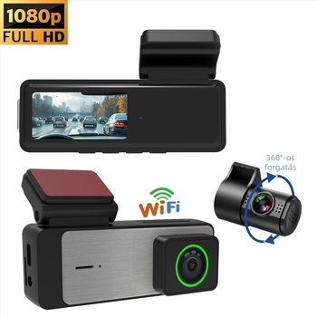 Y8 kettős lencsés dash cam, 140° látószög, hurkolt felvétel, támogatás TF kártya 64GB-ig, USB adatátvitel, első és hátsó rögzítés