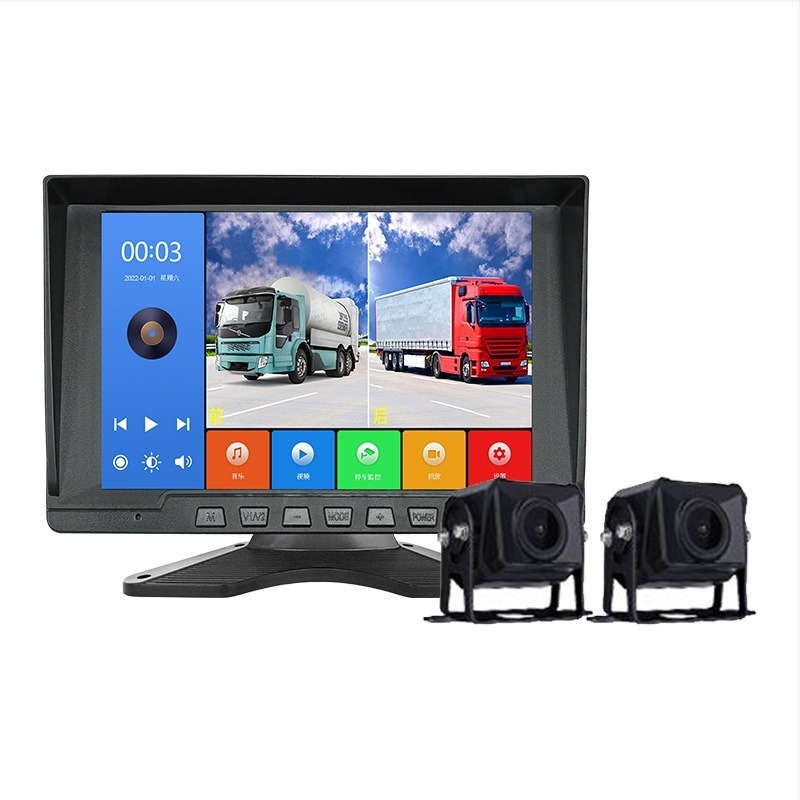 Kétcsatornás kamion DVR 7 hüvelykes kijelzővel, 2160p éjszakai látás, elöl- és hátsó felvétel, tolató kép, parkolási mód, Wi‑Fi, ütésálló