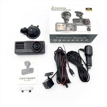 Háromlencsés autós dash cam, elöl és hátul rögzítés, 1080p, éjszakai látás, 2 colos kijelző, Wi-Fi