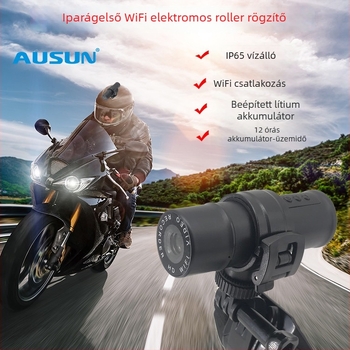 WiFi motorkerékpár dash cam, vízálló, 1080p, 12-24V