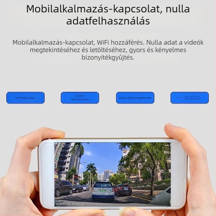 Belső és külső autós dash kamera, 2K Ultra HD, infravörös éjjellátás, vezeték nélküli Wi‑Fi és parkolási monitor