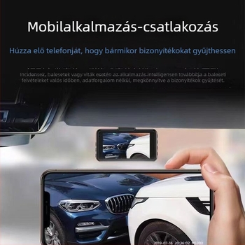 Autós dash kamera 1440P előre és hátra kettős felvétellel, vezeték nélkuli, mobilalkalmazás összekapcsolás, éjjellátás, tolató kép, 3,0 hüvelykes kijelző
