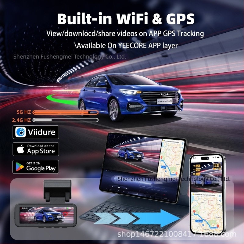 Kétlencsés dash kamera, 1440P, 170° látószög, GPS, parkolási felügyelet