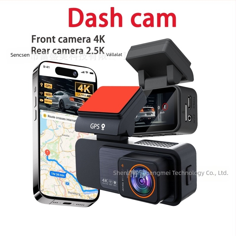 Kétlencsés dash kamera, 1440P, 170° látószög, GPS, parkolási felügyelet