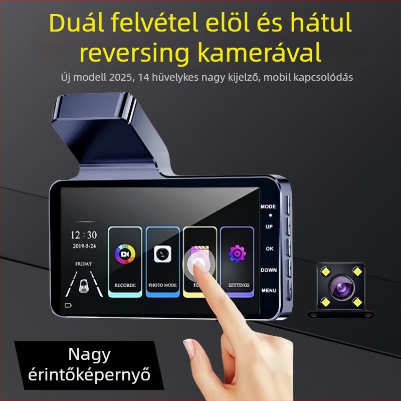 Autó dash cam — 4K Ultra HD, éjszakai látás, kettős felvétel, 4,0 hüvelykes kijelző, parkolásfigyelés