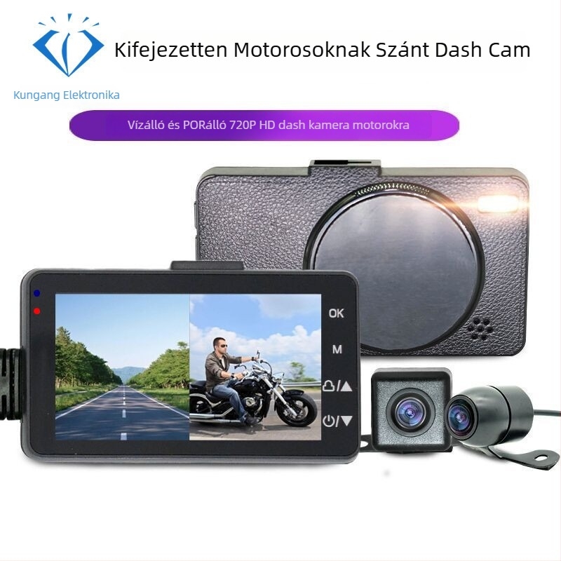 MT-18 Motorkerékpár DVR | Elöl és hátul kettős felvétel, 720p, 140° látószög, vízálló, USB, TF-kártya támogatás