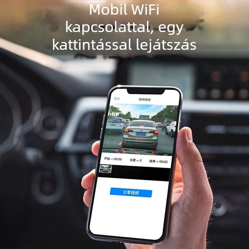 Autóba szerelhető 4K dashkamera (2160p), 256GB memória, parkolásfigyelés, okos alkalmazás