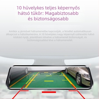 Autó tükrön DVR-rel: előre és hátra kamera, 1080p, éjszakai látás, streaming videó