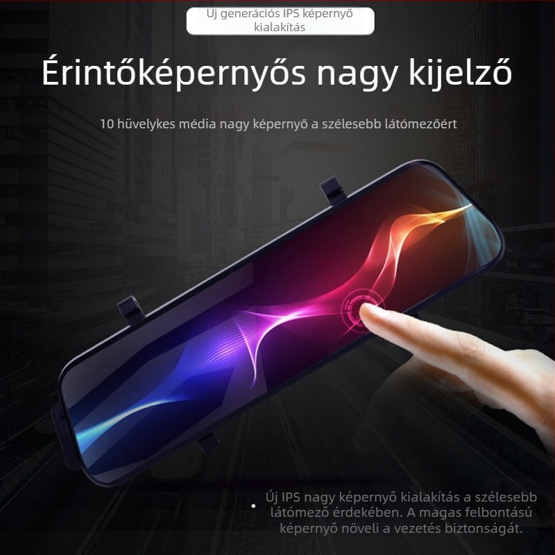 Autó tükrön DVR-rel: előre és hátra kamera, 1080p, éjszakai látás, streaming videó