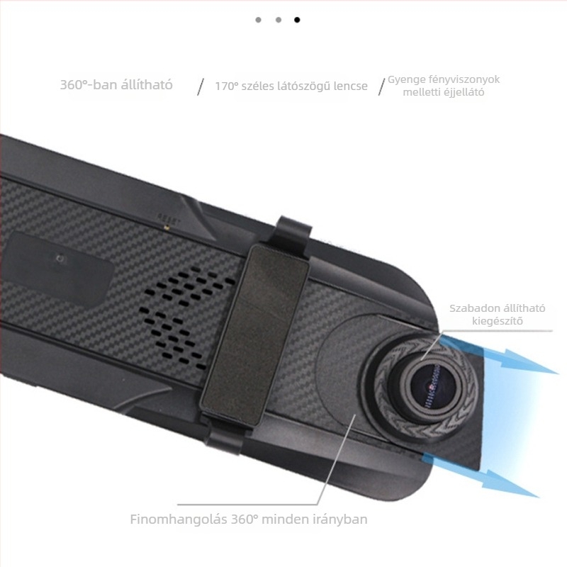 Autó tükrön DVR-rel: előre és hátra kamera, 1080p, éjszakai látás, streaming videó