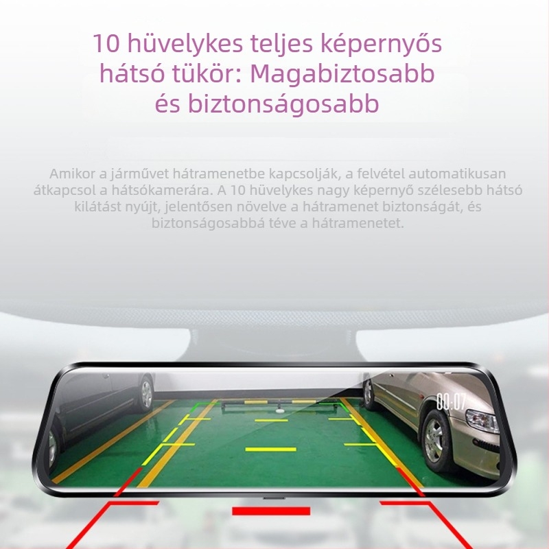 Autó tükrön DVR-rel: előre és hátra kamera, 1080p, éjszakai látás, streaming videó