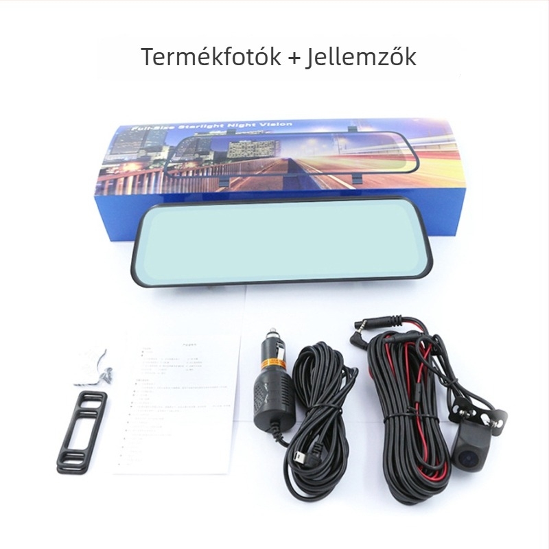 Autó tükrön DVR-rel: előre és hátra kamera, 1080p, éjszakai látás, streaming videó