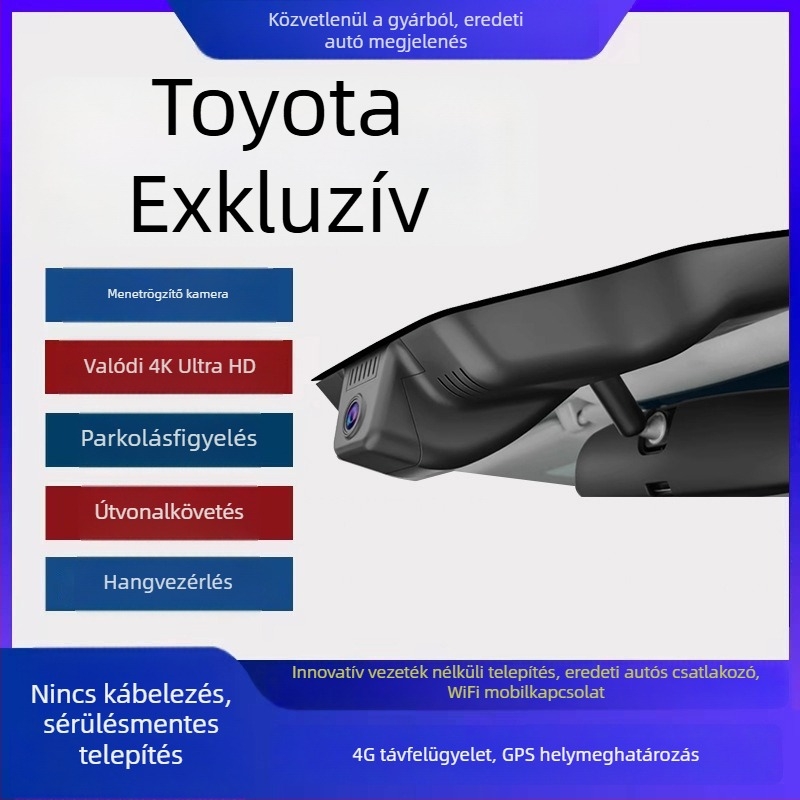 4G távoli autós dash cam Toyota Camry, Corolla, RAV4 és Highlander modellekhez – 2160p, 170° látószög, Wi-Fi, parkoló felügyelet