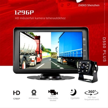 Teherszállító teherautókhoz készült kettős lencsés dash cam, 7/9 hüvelykes kijelző, AHD éjszakai látás, 24V, előre és hátra felvétel, tolató kamera