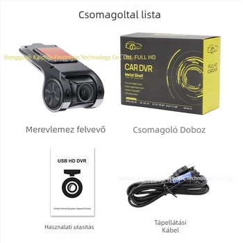 DVR720P-2 autós dash kamera 170° látószög, TF-kártya-támogatás 64GB-ig, USB interfész, 12V tápegység