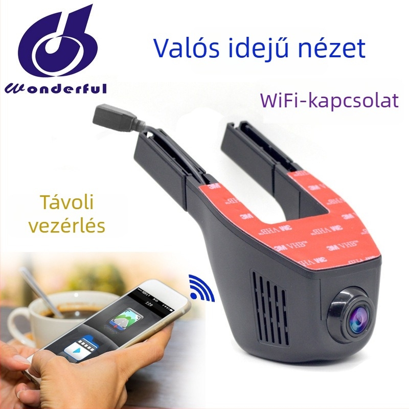 Rejtett WiFi autós dash cam, 1080p, 150° látószög, ciklusfelvétel, képernyő nélkül