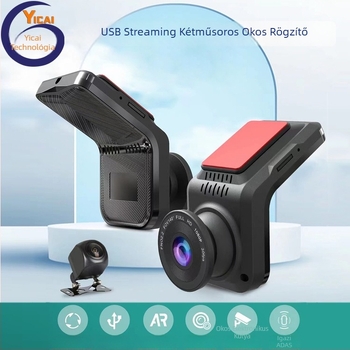 Kétcsatornás autós dash cam előre-hátra felvétellel, 1080p, 120° látószög, ADAS, USB