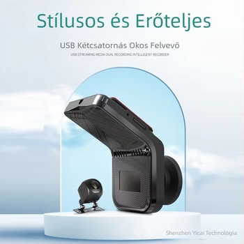 Kétcsatornás autós dash cam előre-hátra felvétellel, 1080p, 120° látószög, ADAS, USB