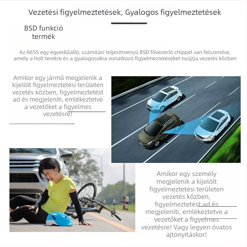 A65CMS Digitális visszapillantó tükör kettős kamerás rendszerrel, 1080p, 120° látómező, érintéses működés, parkolásfigyelés