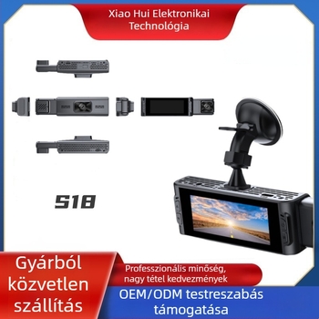 S18 autós dash cam, 3,16 hüvelykes IPS HD éjjellátás, Wi‑Fi, elöl és hátul háromcsatornás felvétel