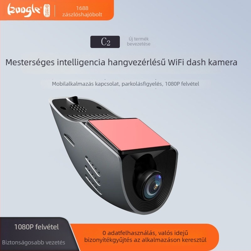 Autó DVR Wi‑Fi-vel, elülső és hátsó 1080p videó, 150° széles látószög, éjszakai látás és hangvezérlés