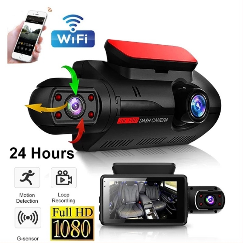 A68 1080p autós dashcam Wi-Fi-vel, elő- és belső dupla objektív, forgó objektív, 140° látószög