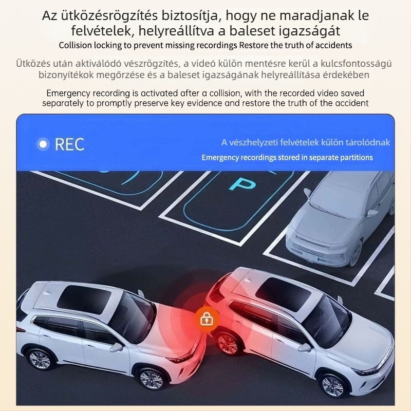 2026-os négycsatornás autós dashcam, 5K ultraéles felvétel, hangvezérlés, Wi-Fi, panorámás elő- és hátsó nézet, őrző mód, széles látószög