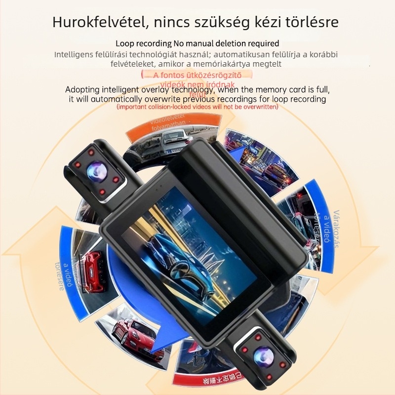2026-os négycsatornás autós dashcam, 5K ultraéles felvétel, hangvezérlés, Wi-Fi, panorámás elő- és hátsó nézet, őrző mód, széles látószög