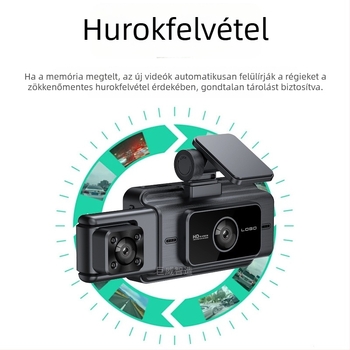Új háromlencsés autós dashcam: előre, belső és hátsó kamera, Wi-Fi, 1080p