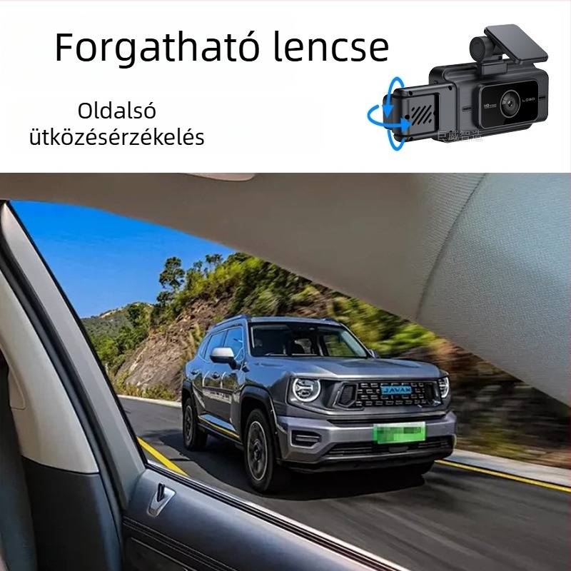 Új háromlencsés autós dashcam: előre, belső és hátsó kamera, Wi-Fi, 1080p
