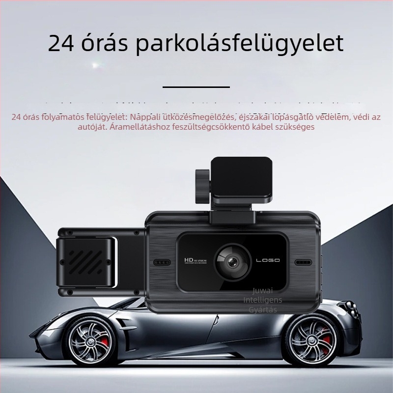 Új háromlencsés autós dashcam: előre, belső és hátsó kamera, Wi-Fi, 1080p