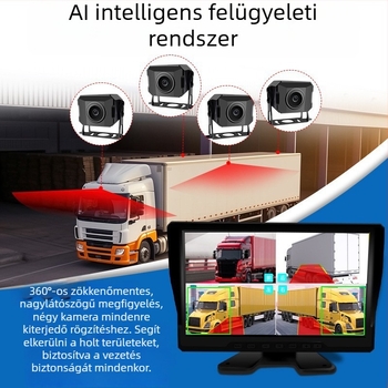 Négycsatornás teherautó-dashcam AI négyirányú holttérfigyeléssel és tolatási kép rendszerrel