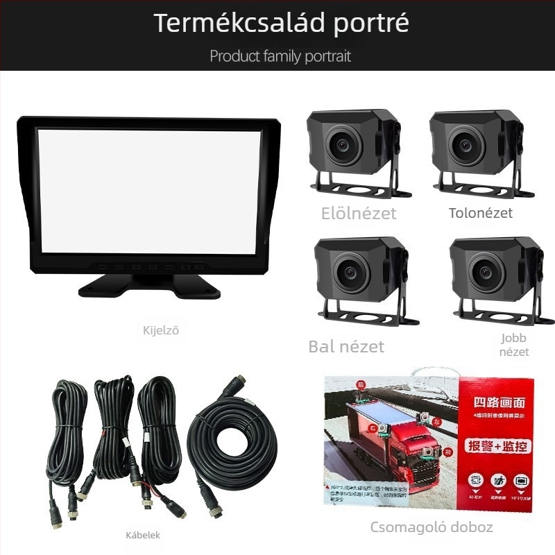 Négycsatornás teherautó-dashcam AI négyirányú holttérfigyeléssel és tolatási kép rendszerrel