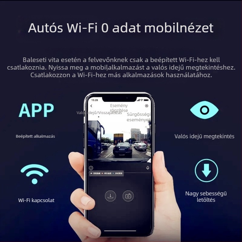 Shanhai L7 autós dash cam Wi-Fi telefonkapcsolattal, elöl és hátul felvétel, 4K dupla kamera